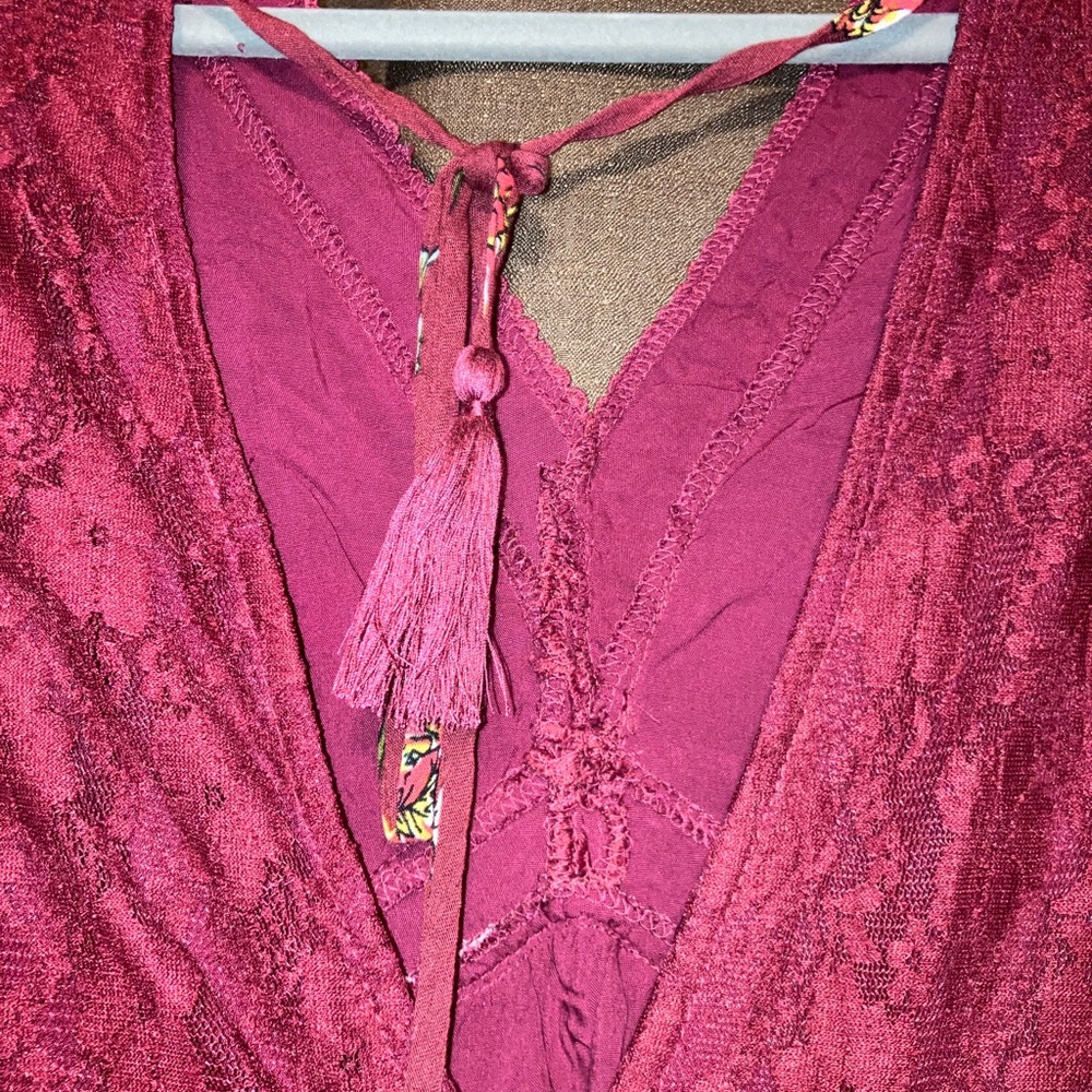 Altar’d State Cranberry Floral Double V Dress - Picture 4 of 6